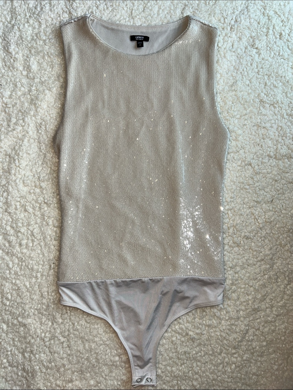 Express Body Contour Sequin Cream Sleeveless Bodysuit